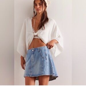 Free People We the Free Pencil Me In Skirt Denim Mini Pockets Womens 30